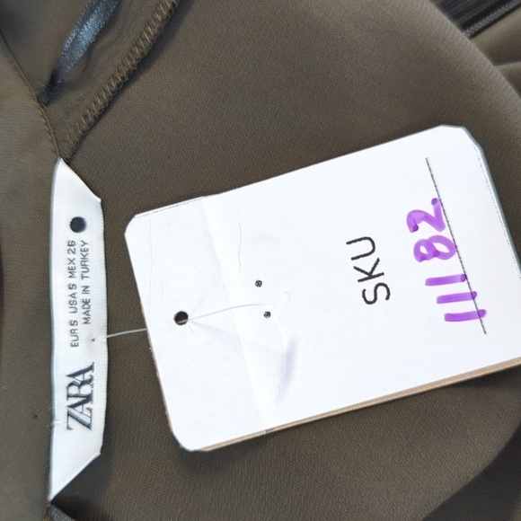 Zara Satin Bat Wing Sleeve Maxi Dress Olive Green S minimalist contemporary - Picture 6 of 7